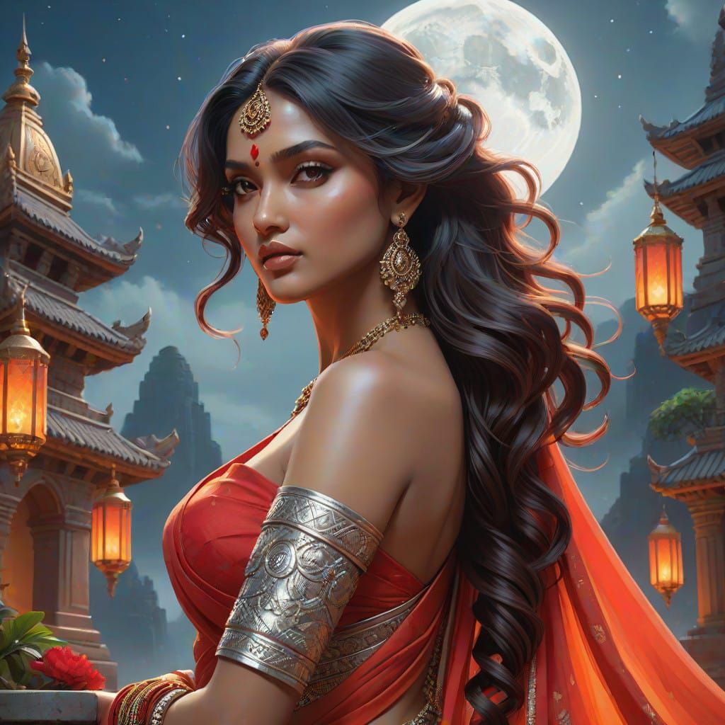 Bollywood Goddess in Vibrant Mayan Jungle City