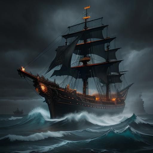 Viking Ship in Storm: Detailed Fantasy Art