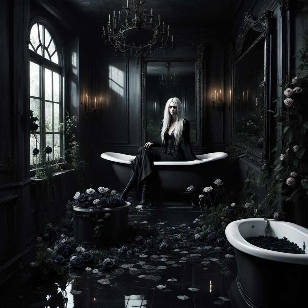 Taylor Momsen in Goth Bathroom with Black Roses