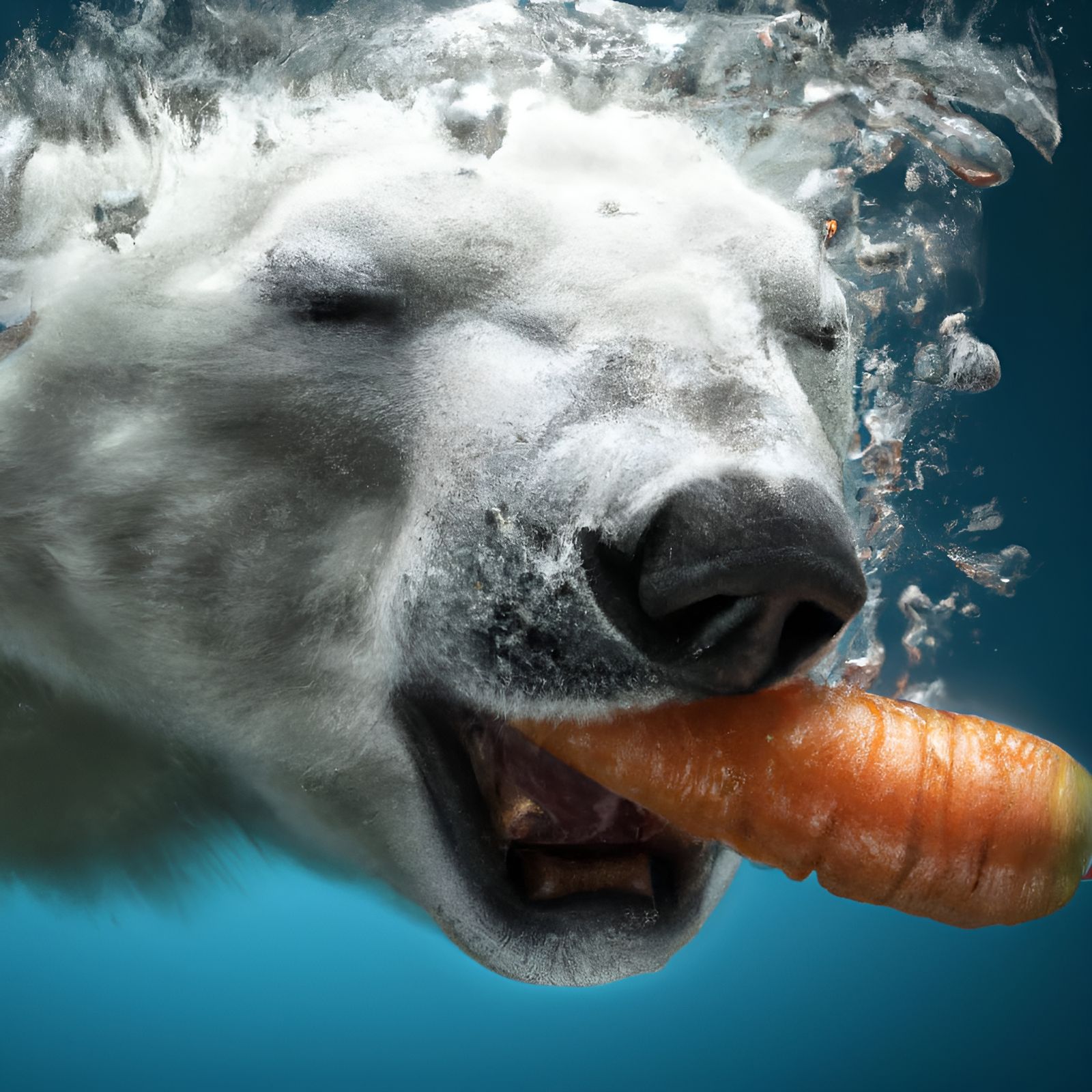 Adorable Baby Polar Bear Eating Carrot Underwater