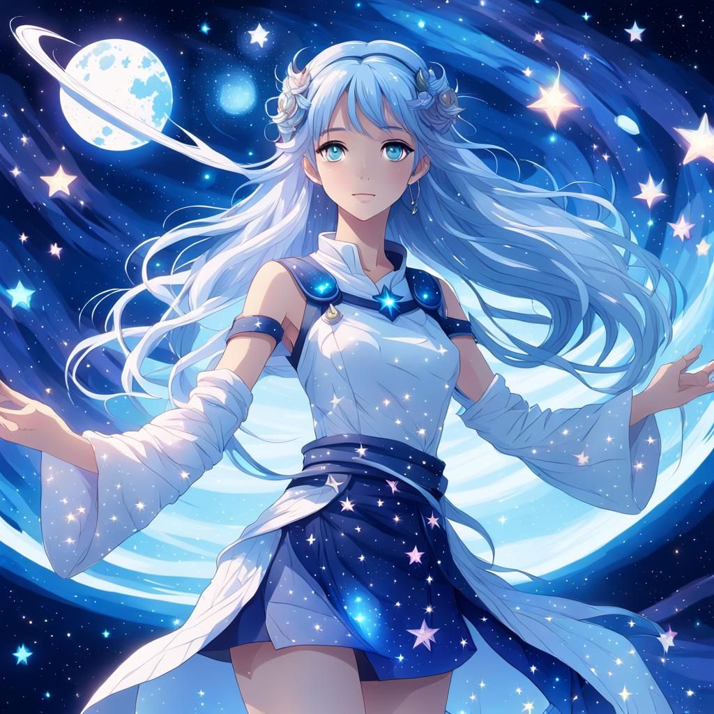 Celestial Anime Girl in Starry Night Concept Art