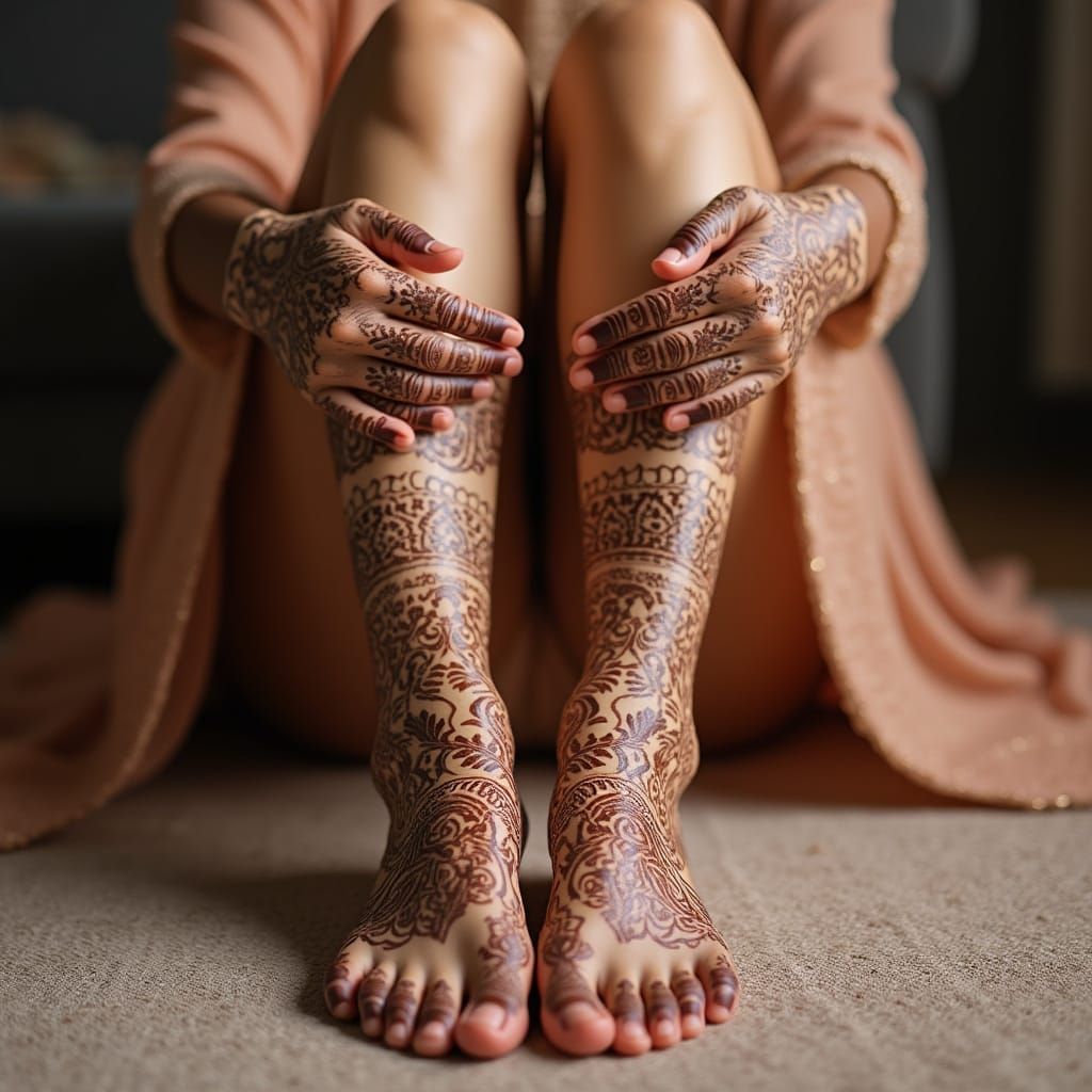 Pakistani Woman's Feet Adorned with Henna