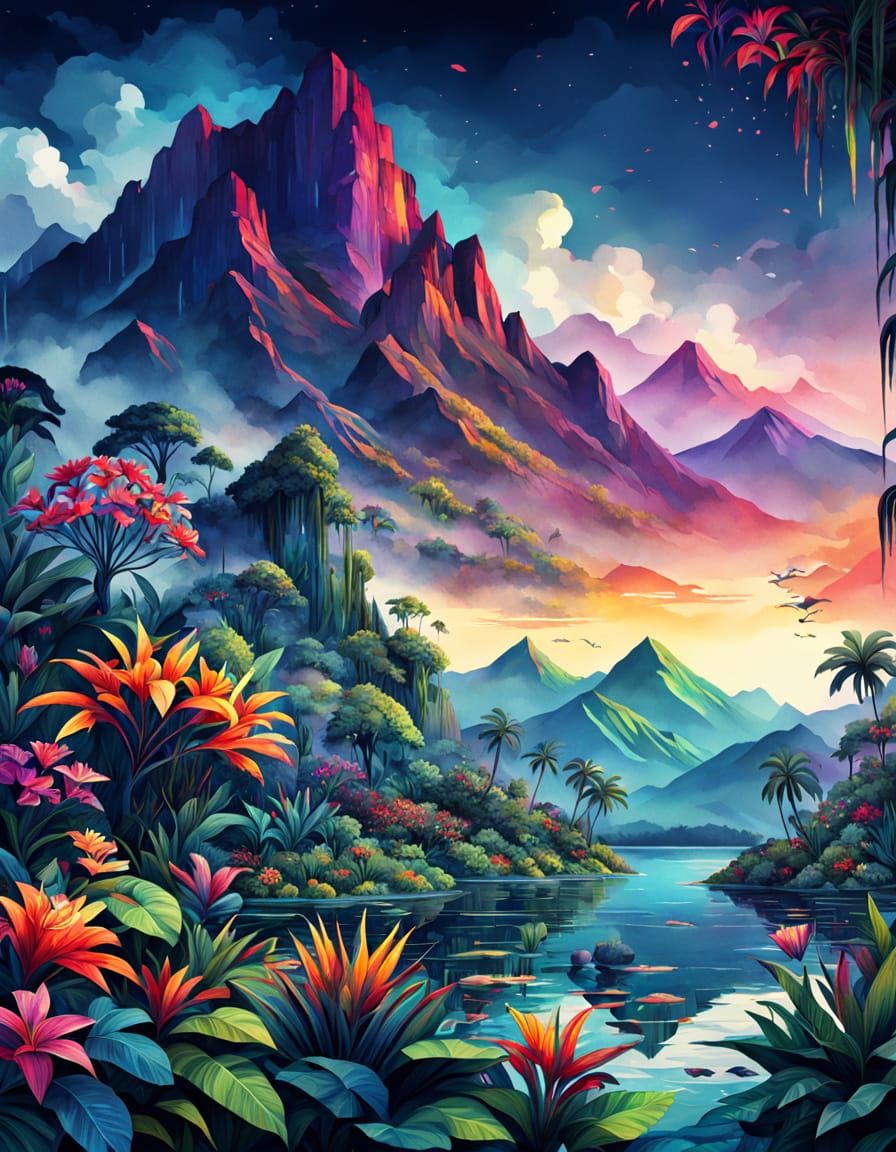 Mystical Jungle: A Dark Fantasy Watercolor Illustration