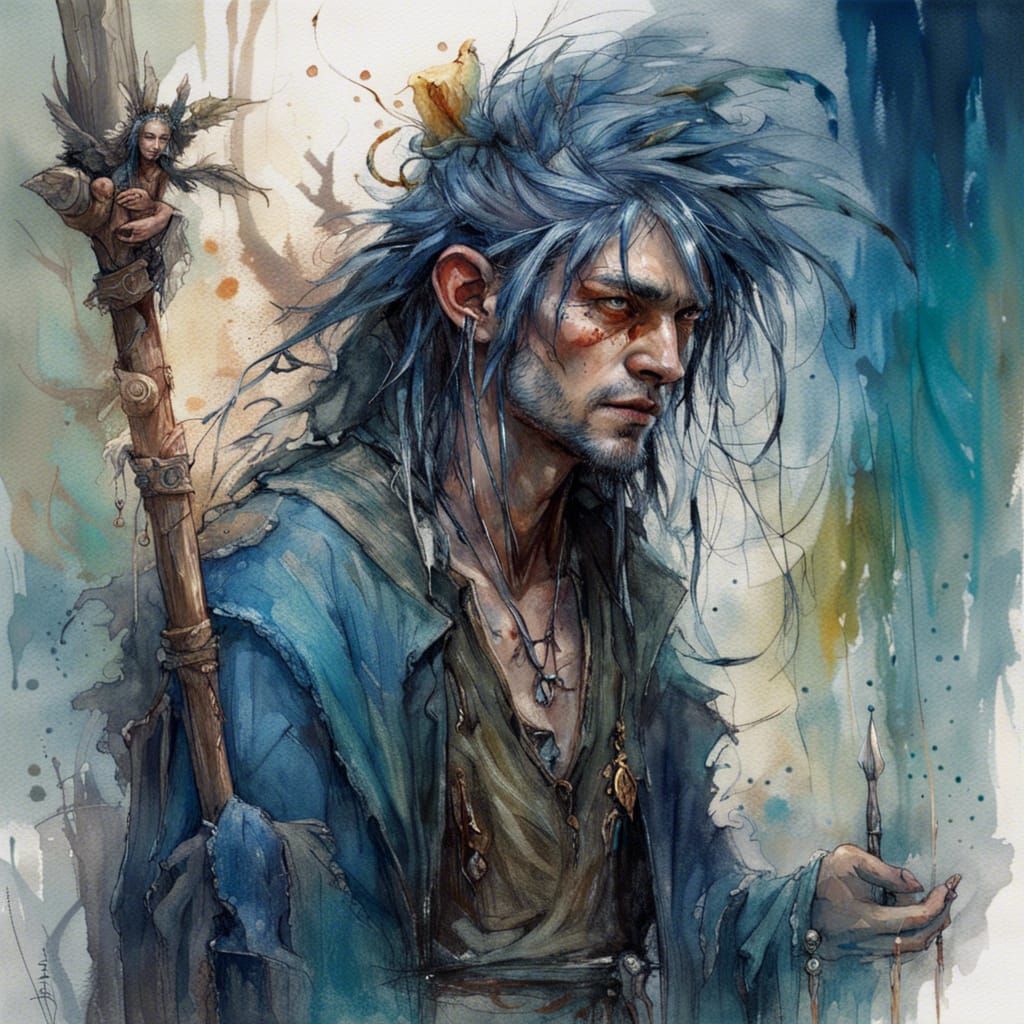 Water Genasi Druid in High Fantasy Style