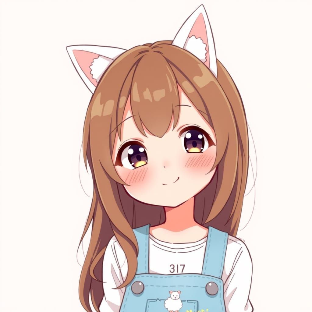 Adorable Anime Girl in Pastel Blue Overalls