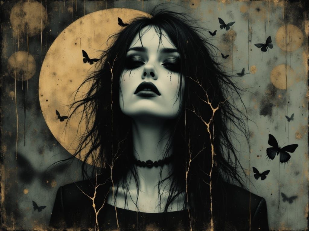 Ethereal Gothic Woman Portrait in Dreamcore Style