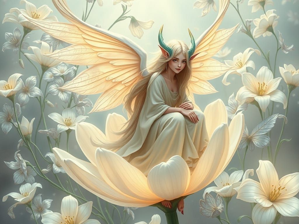 Ethereal Fairy on Glowing Flower Art