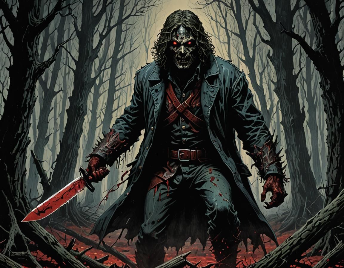 80s Horror Villain in Dark Woods