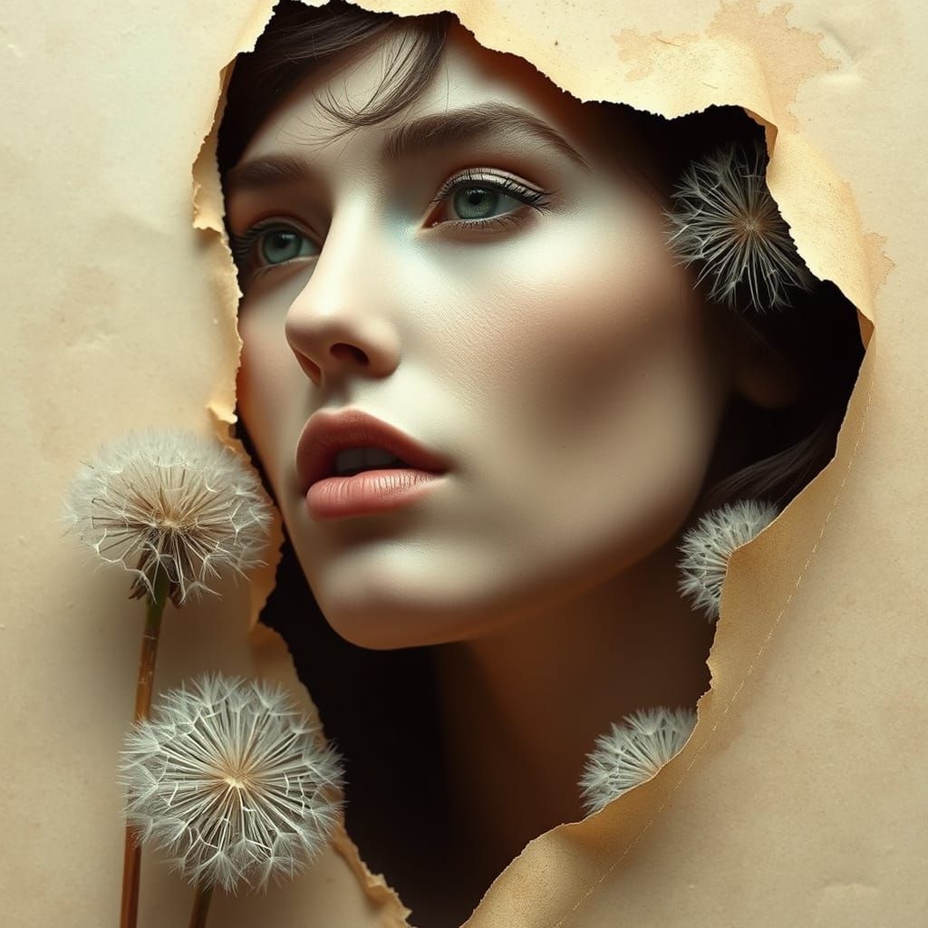 Surreal Portrait of a Woman Amidst Earthy Textures in a Drea...