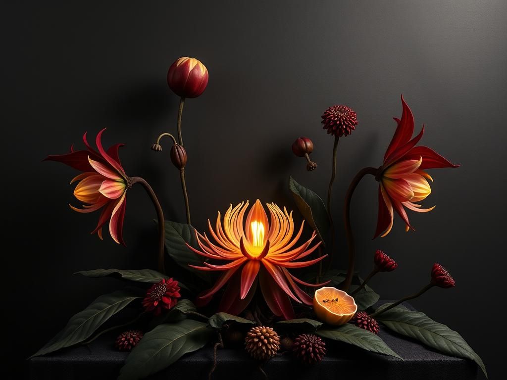 Dark Velvet Sculpture with Gas Light Effect