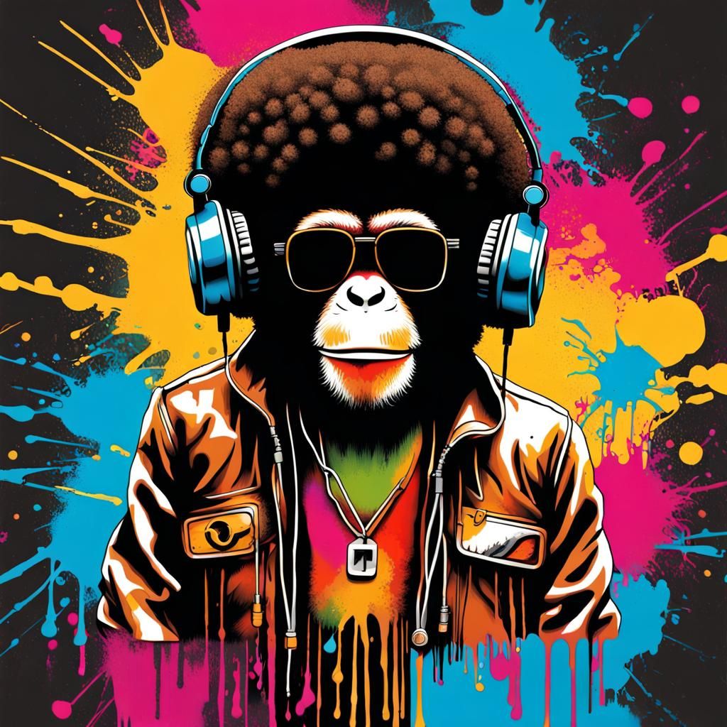 Funky Monkey Graffiti Art with Boombox and Afro