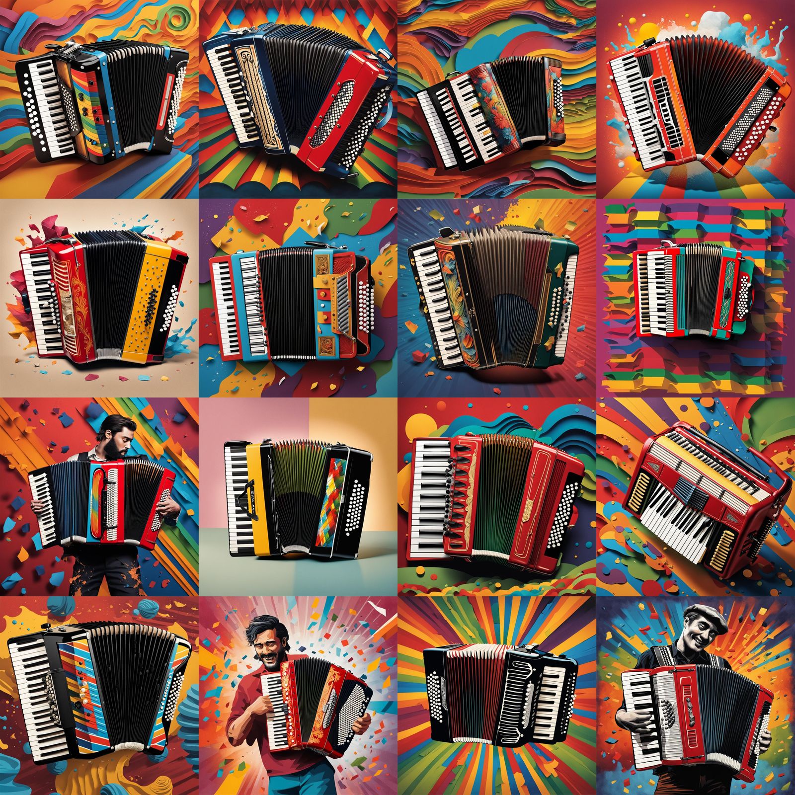 Hyperrealistic Accordion on Paper Sleeve, Splash Art