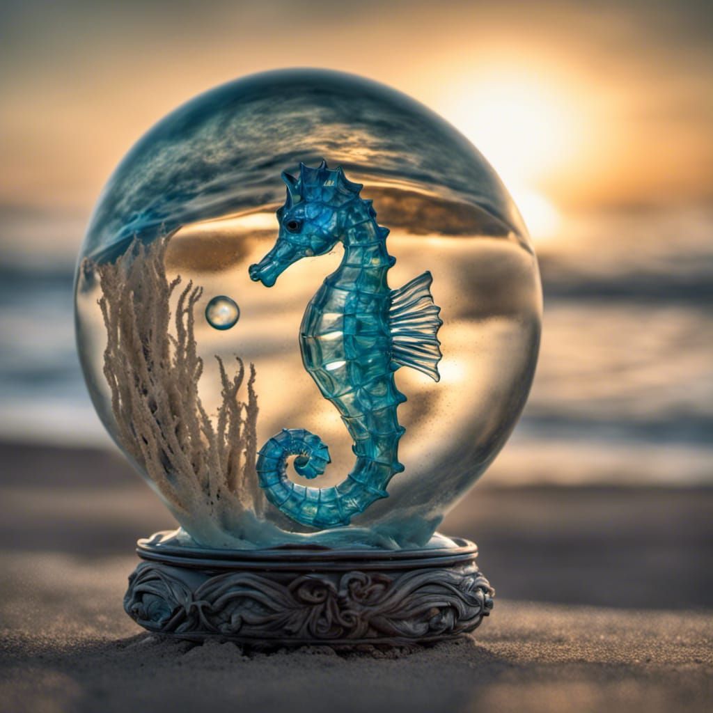 Blown Glass Seahorse Globe by the Sea