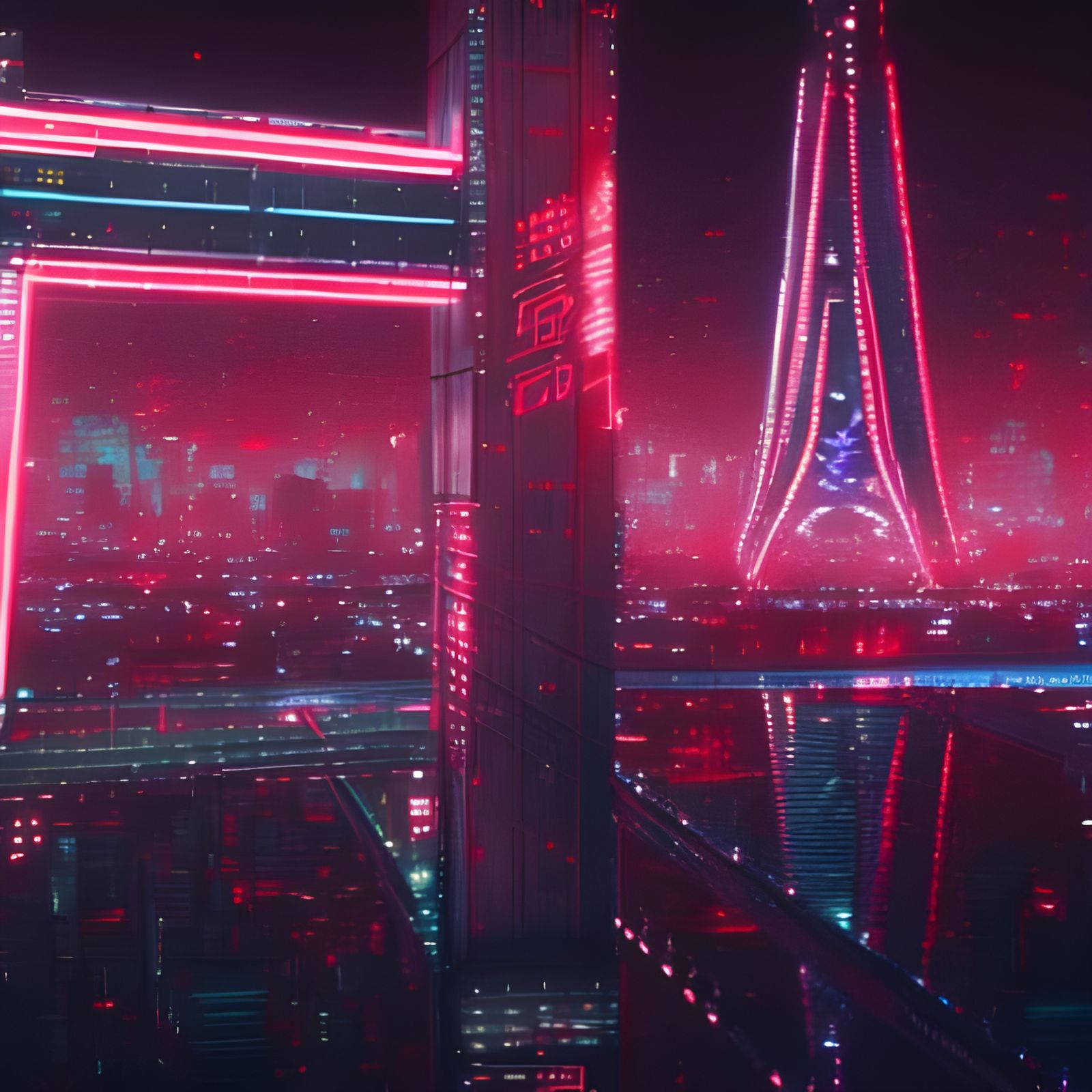 Neon Tokyo Tower in Cyberpunk 2099 Style