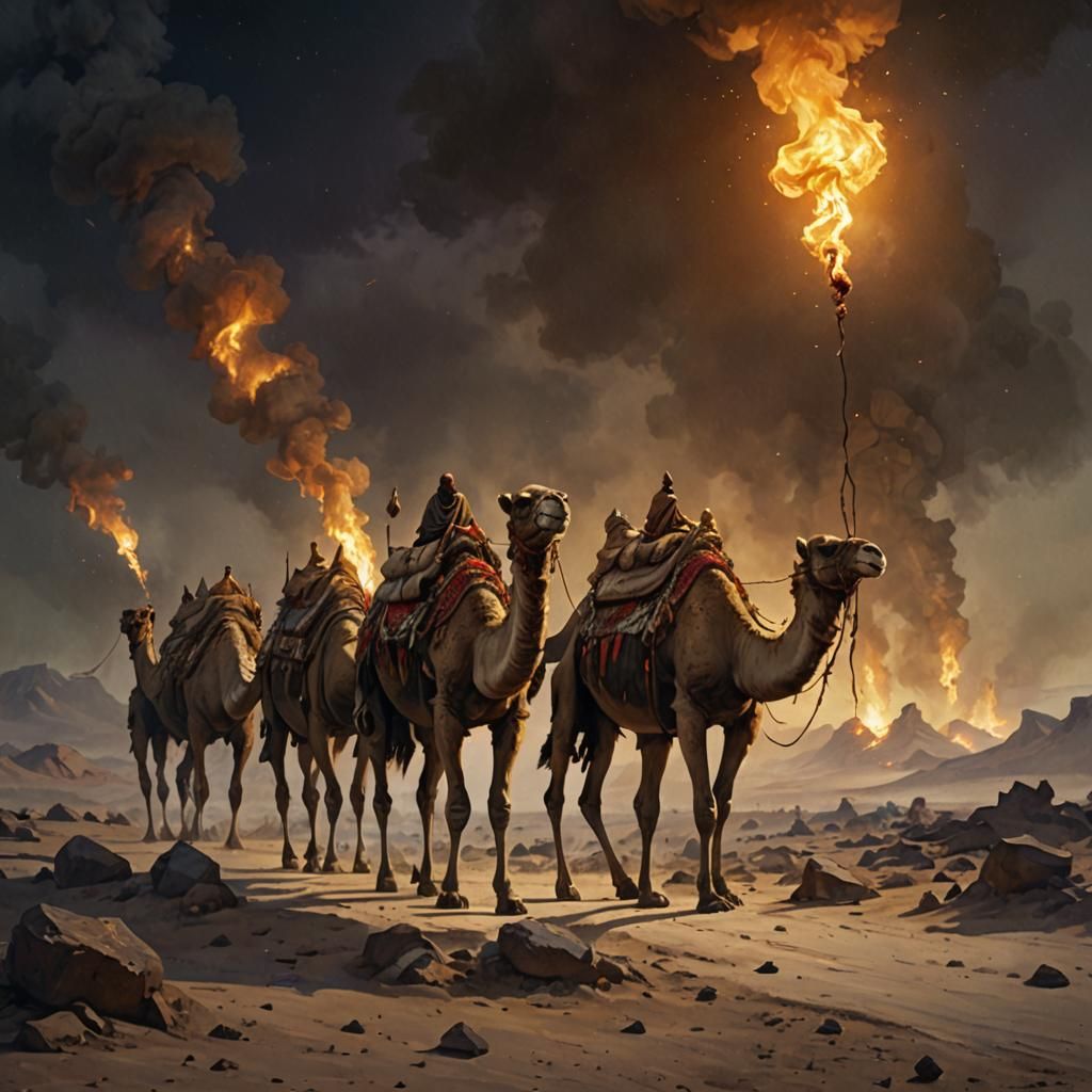 Camels bearing spicery, balm, and myrrh