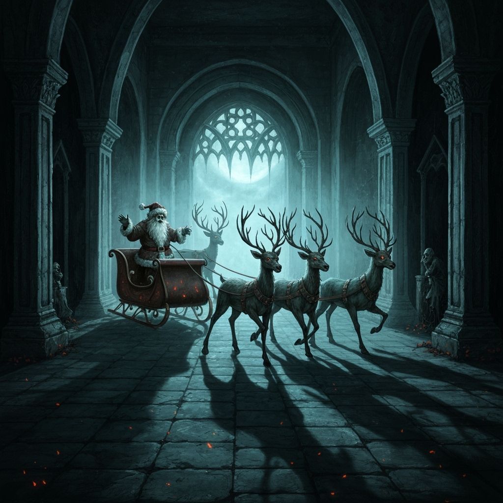 Spectral Santa and Zombie Reindeer in Gothic Crypt