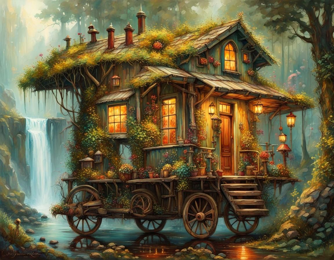 Fantastical Mobile Home with Steampunk Engine