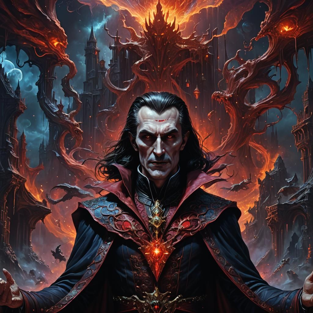 Cosmic Dracula: Holographic Astral Oil Painting