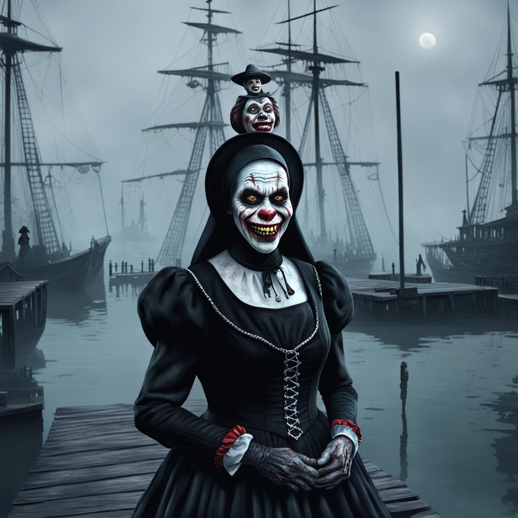 Zombie Clown Monkey on Dock: Digital Matte Painting