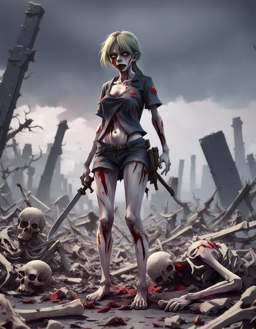 Zombie Victory on Battlefield: 3D Anime Art