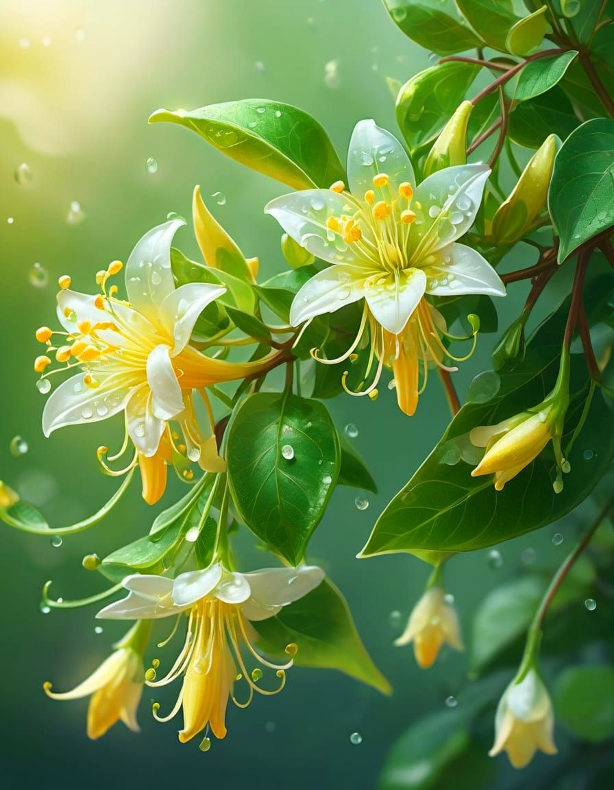 Vibrant Honeysuckle Blossoms in Full Bloom
