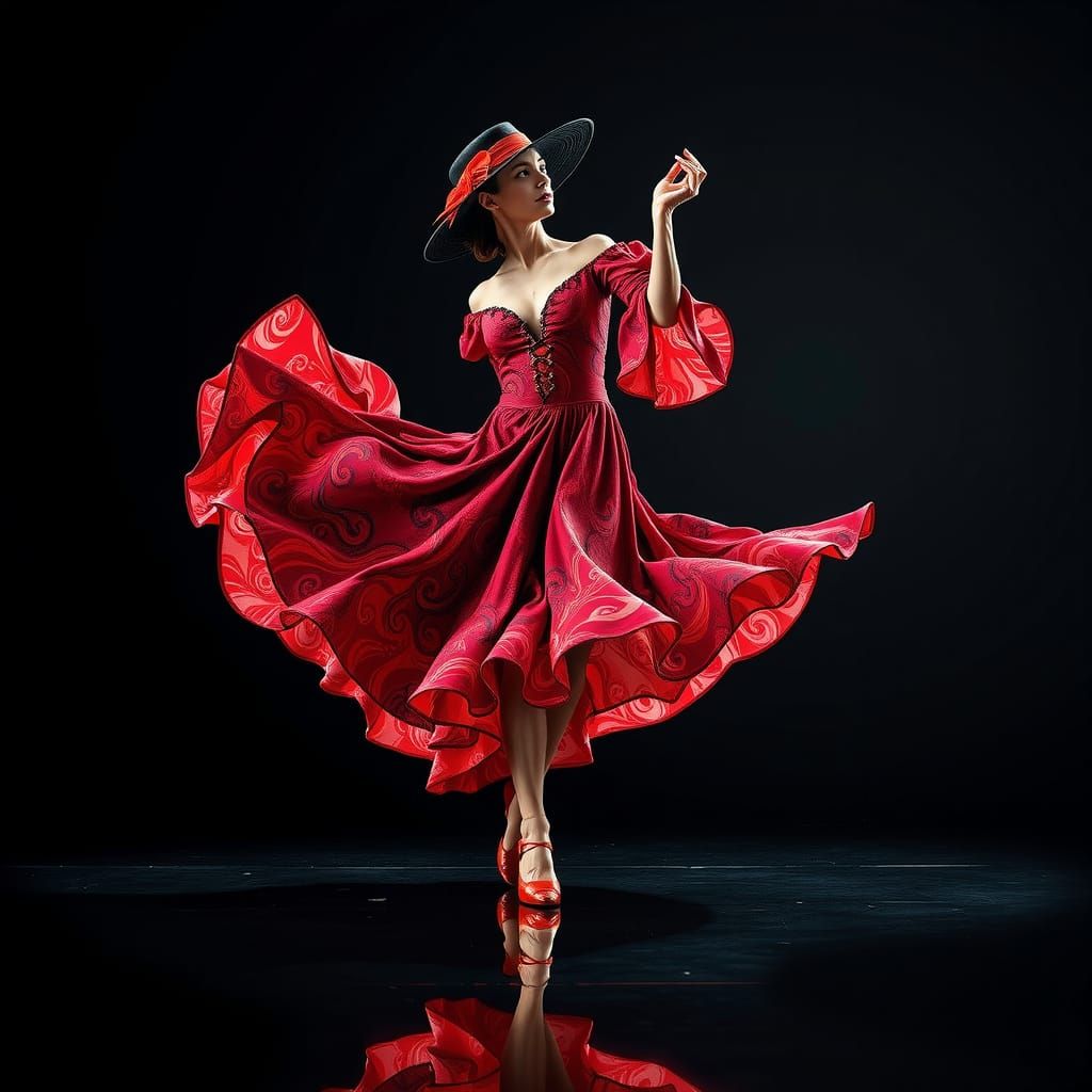 Flamenco Dancer in Red and White Swirls