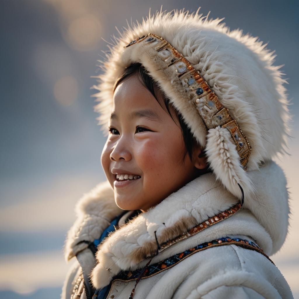 Laughing Inuit Child Portrait in Detailed Digital Art