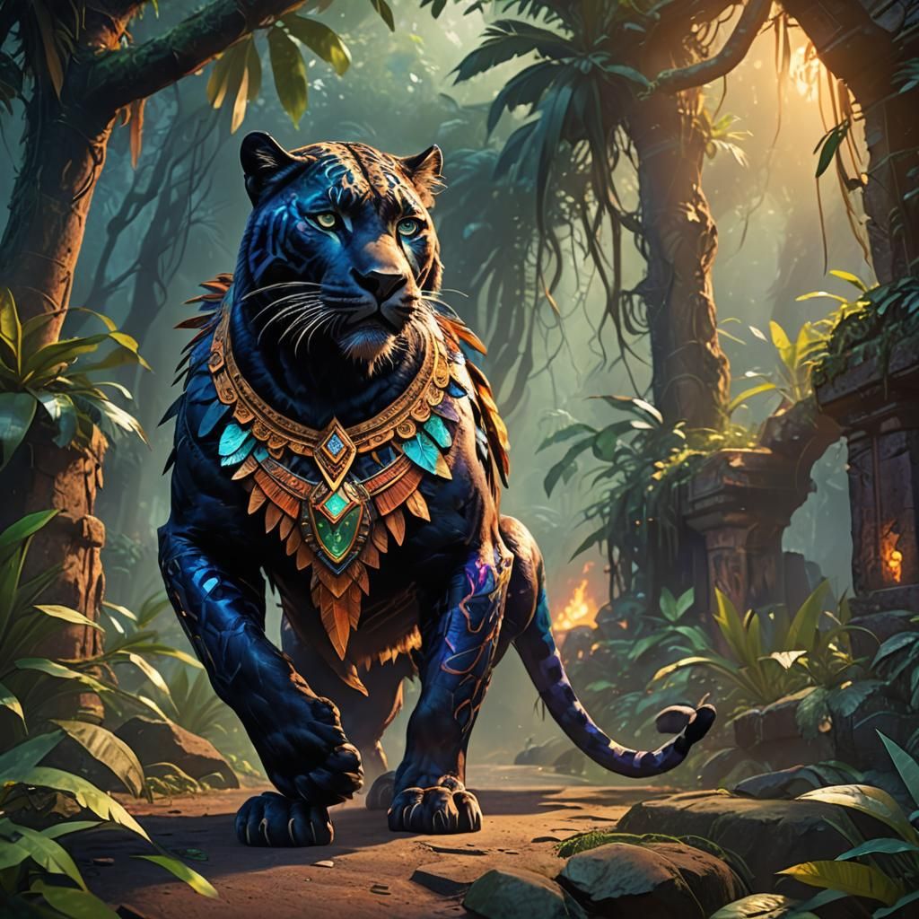Tribal Panther in Ancient Jungle Ruins