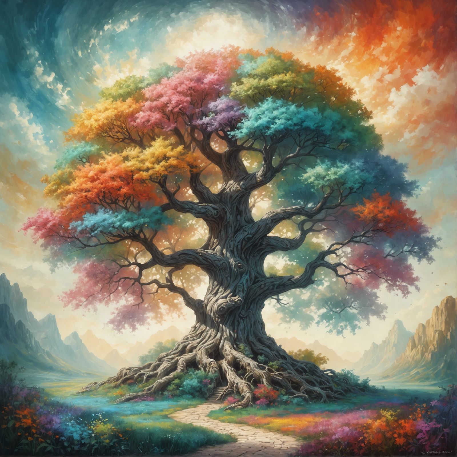 Giant Tree of Life in Chalk Fantasy Landscape