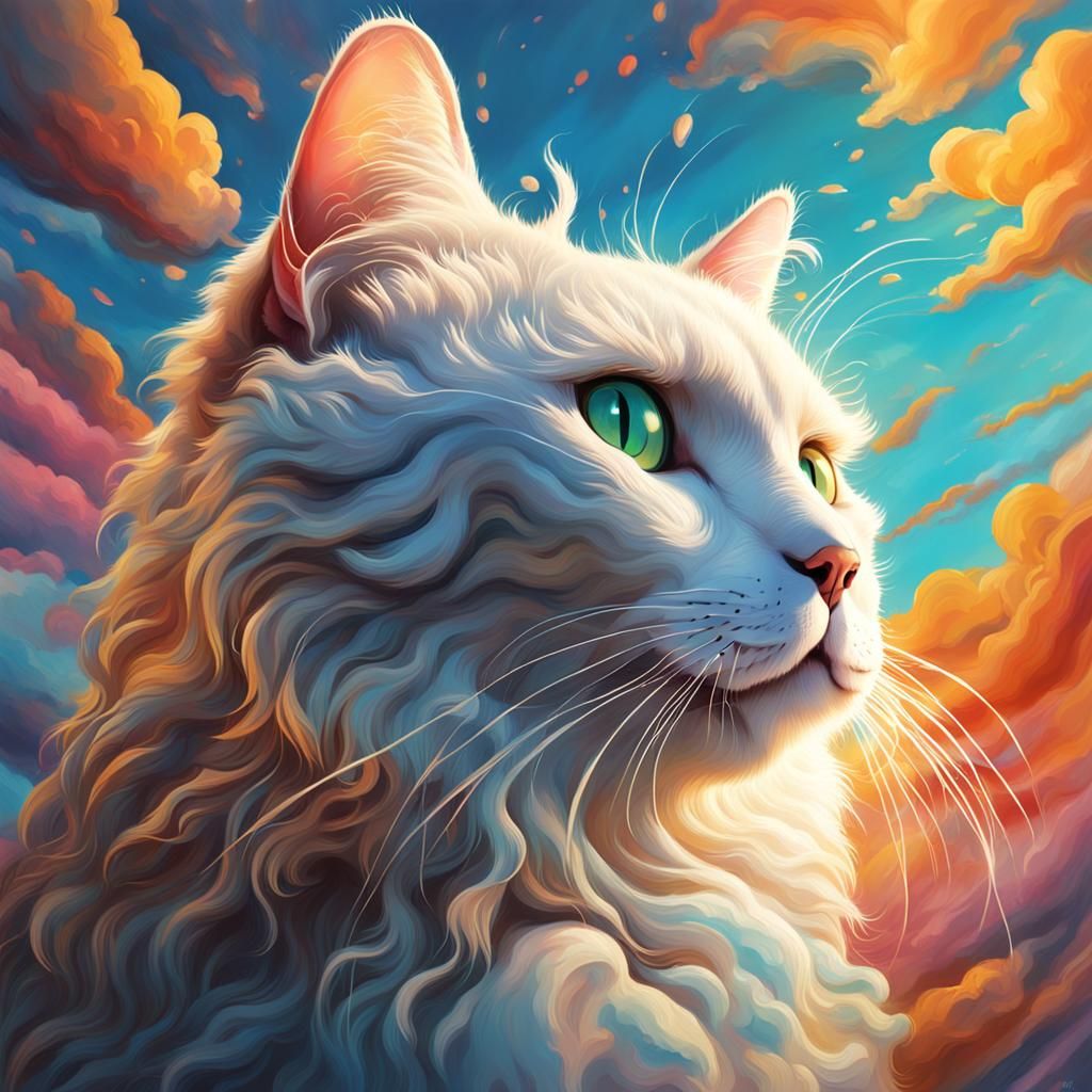 Hyperrealistic Cloud Cat Splash Art Concept