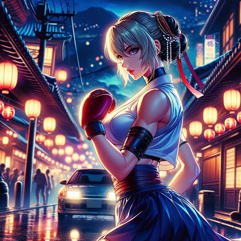 Manga Street Fighter Woman in Dramatic Lighting