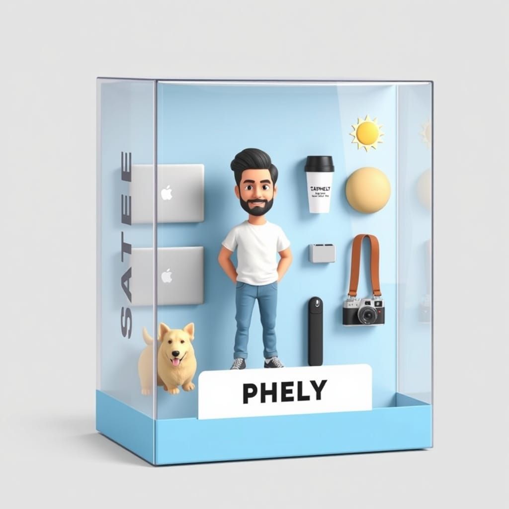 Stylized Packaging Box with Cartoon Character and Accessorie...