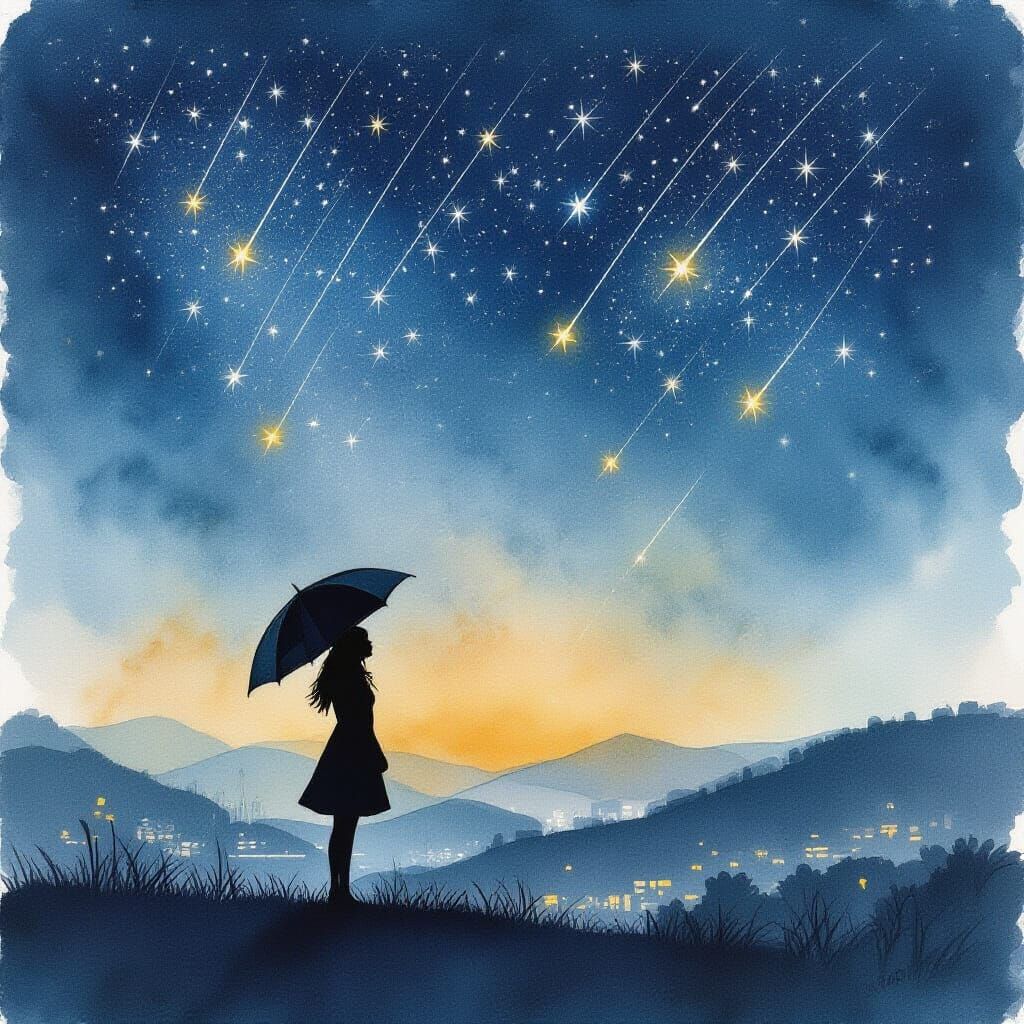 Dark Watercolor Shooting Star Shower