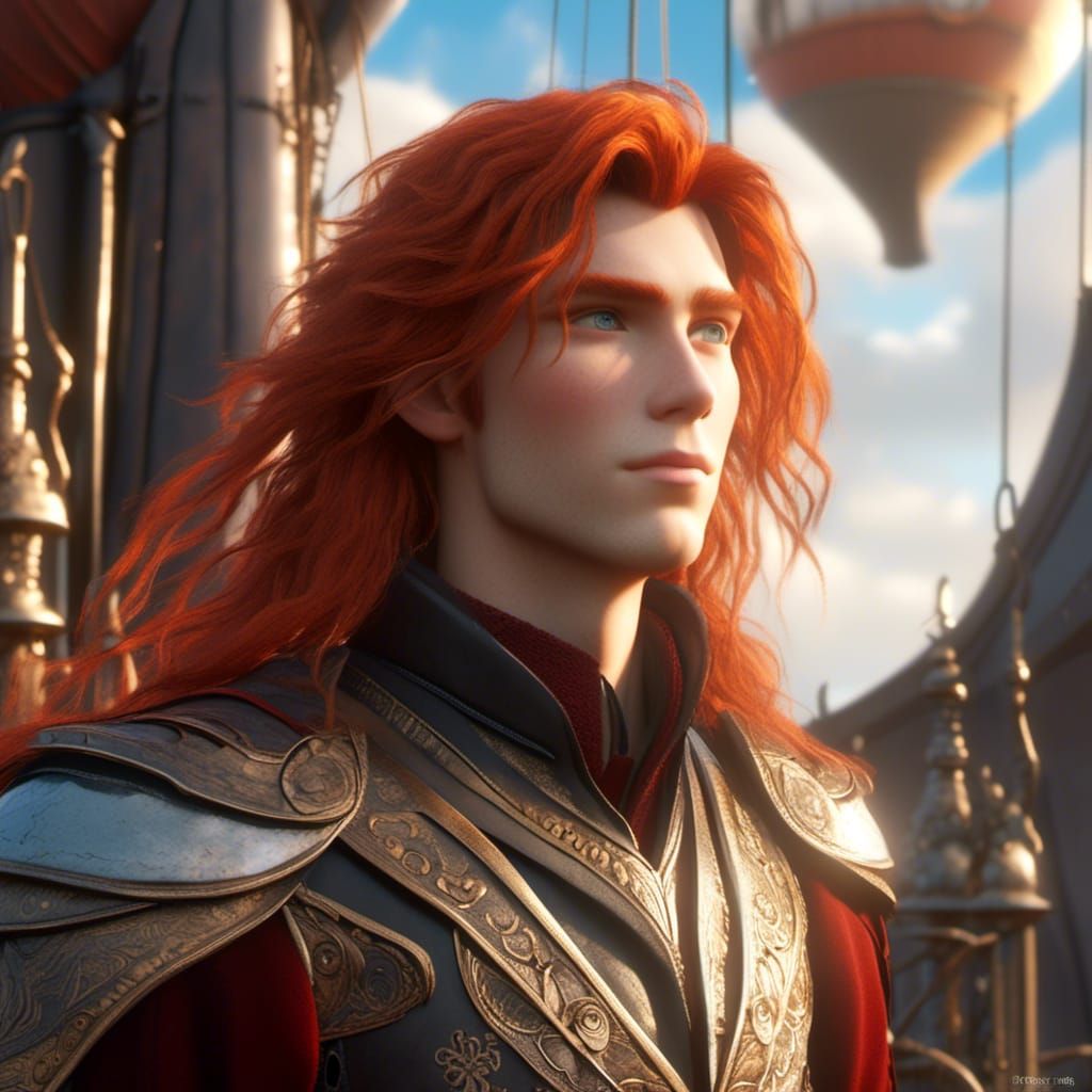 Ethereal Elf Captain on Airship Prow in Sunlight