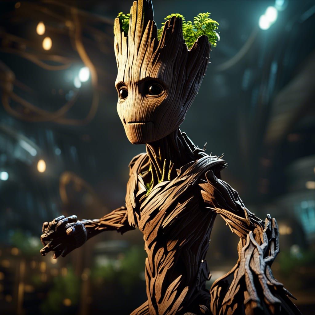 Groot as Space Pirate in Grungy Future Scene