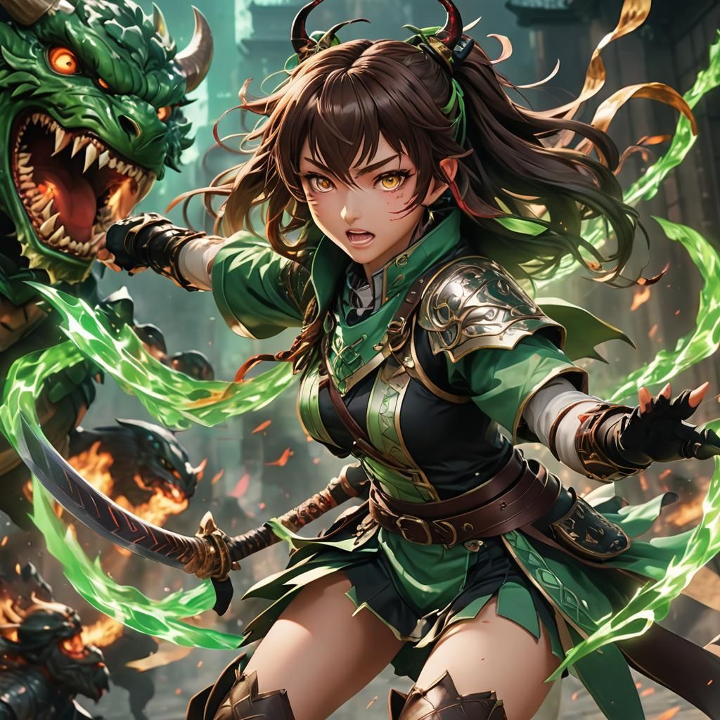 Anime Demon Slayer Girl in Intense Battle