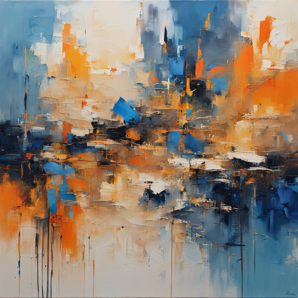 Vibrant Abstract Expressionist Oil Painting with Splatters