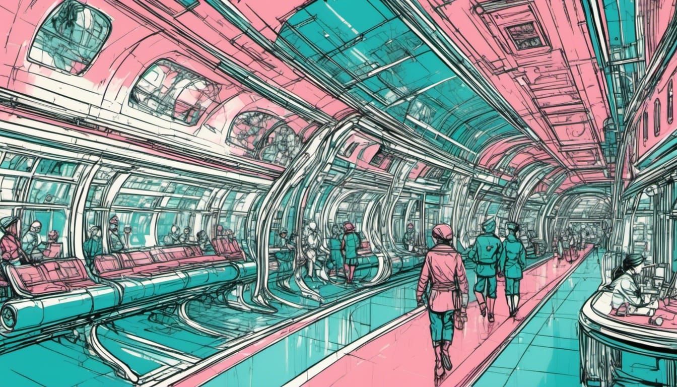 Retrofuturistic Space Station Transportation Hub