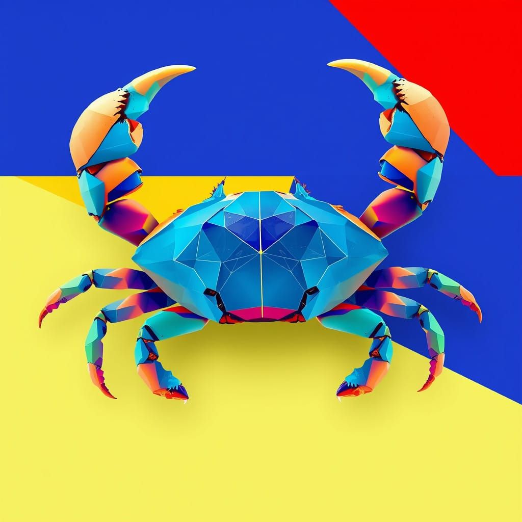 Vibrant Geometric Crab in Bold Triadic Color
