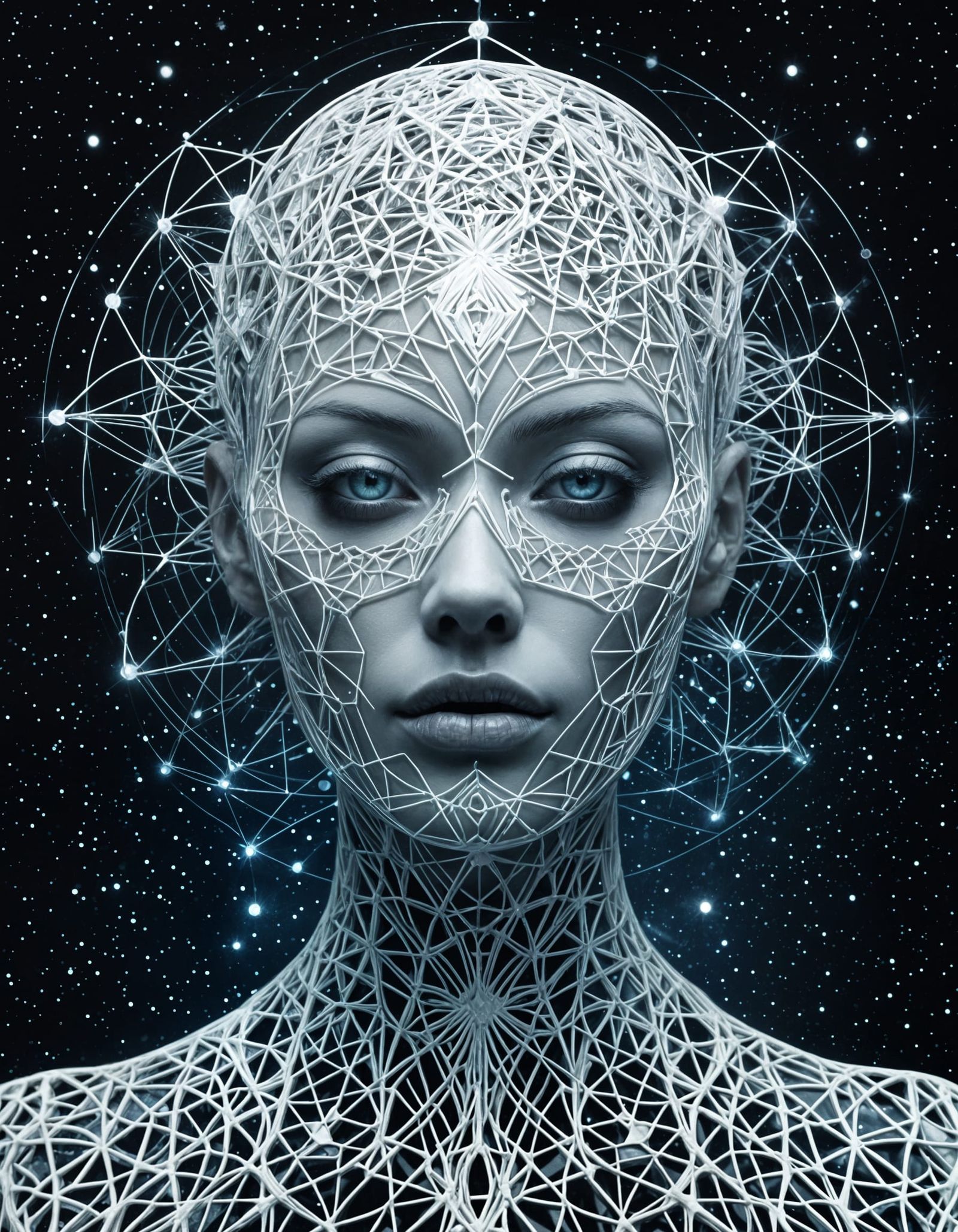 Ghostly Girl Portrait with Celestial Aura