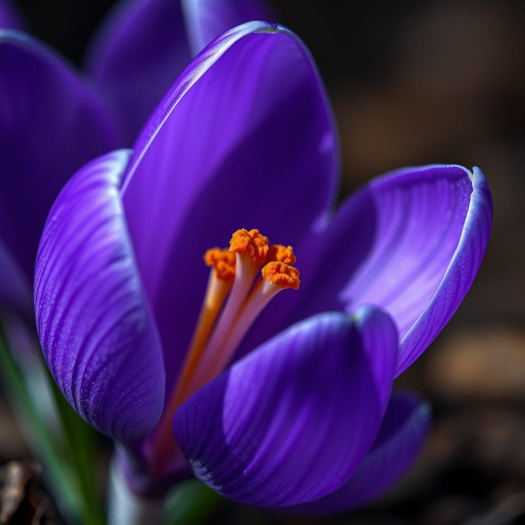 Velvety Purple Crocus Petal in Hyperrealistic Macro Photogra...