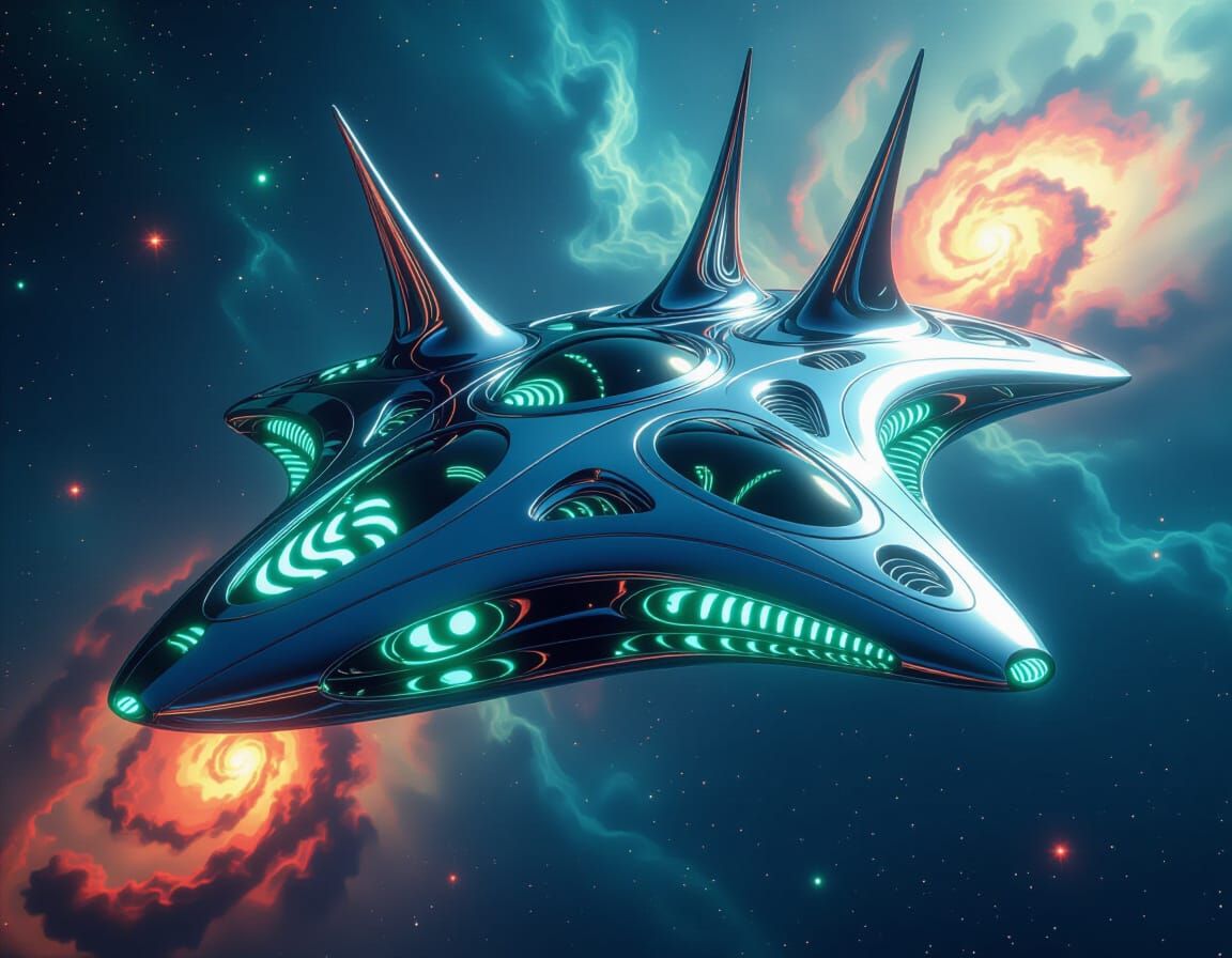 Biopunk Spaceship in Cosmic Nebula