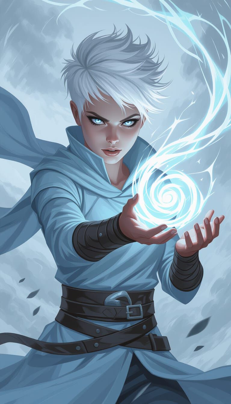 Wind Elemental Unleashing Tornado in Stormy Sky