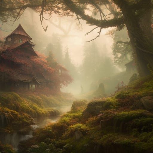 Cabin in Green Woods: Hyperrealistic Detailed Photography