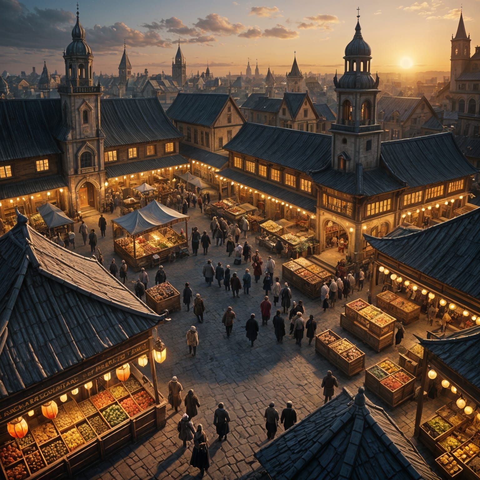 Ancient Farmers Market Unfolds Under Mystical Evening Skies