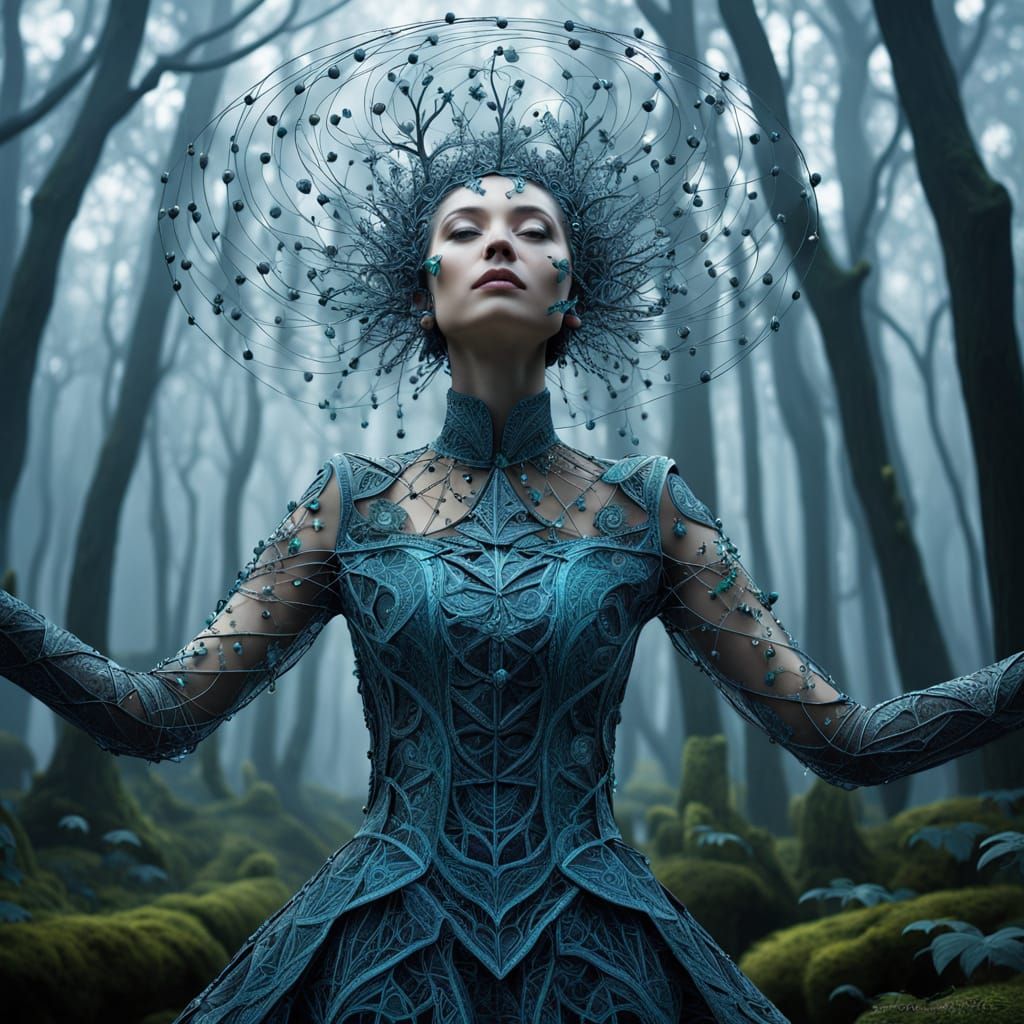 Ethereal Woman Blossoming in Mystical Forest