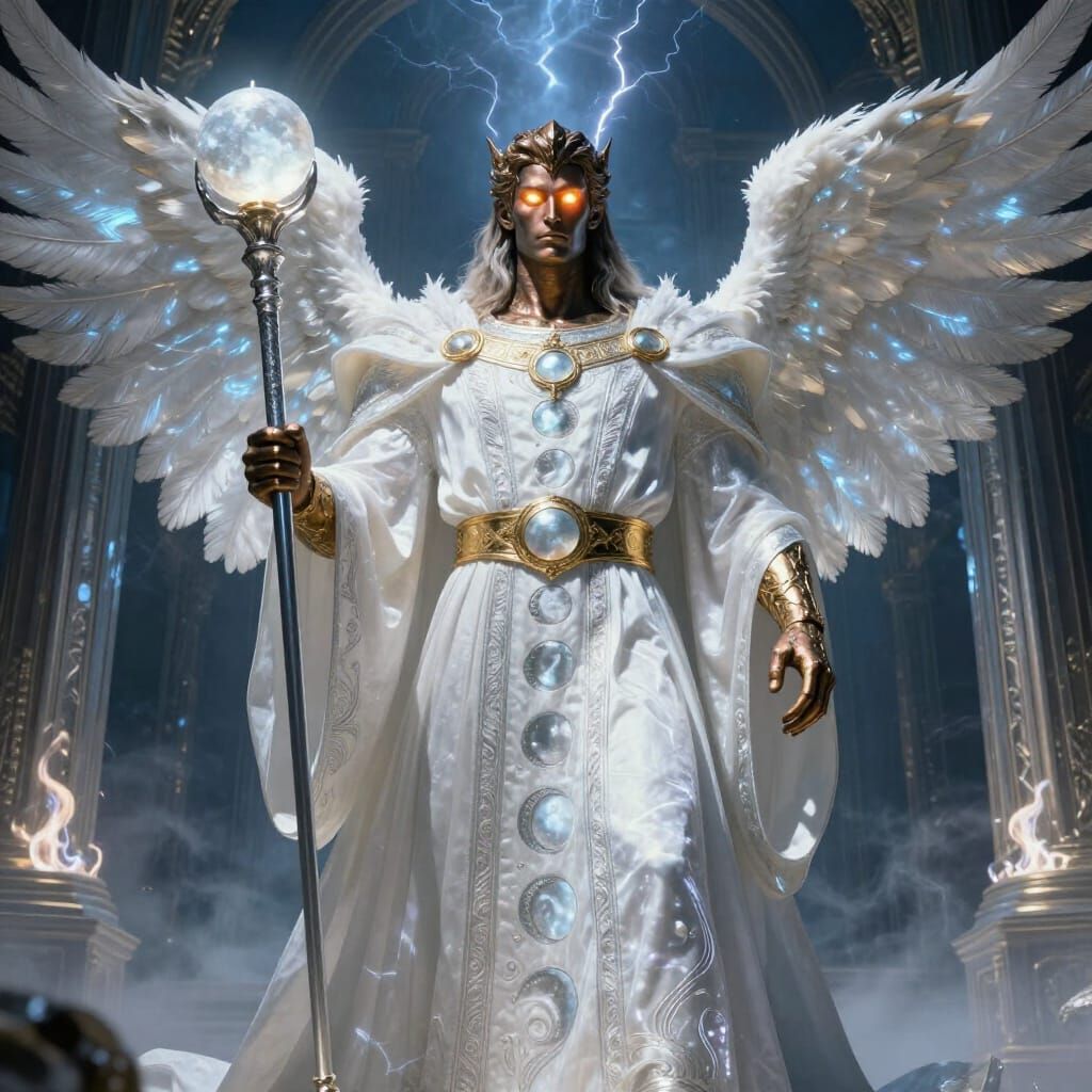 Divine Figure of Lunar Authority in Ancient Robes