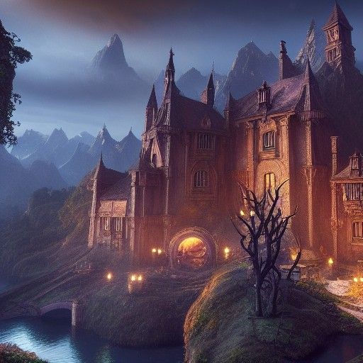 Glittering Middle Earth Home in Matte Painting Style