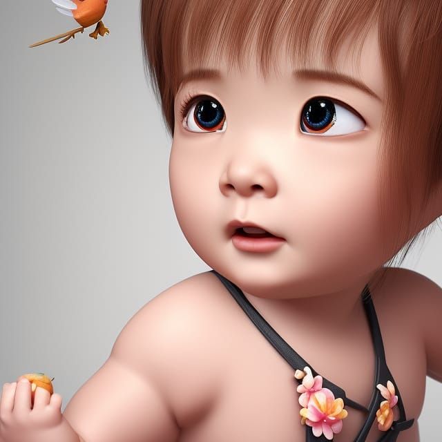 Adorable Baby Character in Pixar-Style 3D Forest