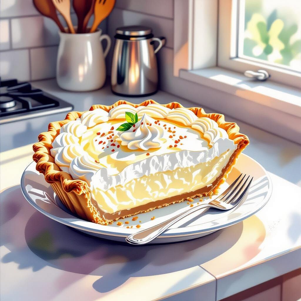 Watercolor Coconut Cream Pie Impressionism Style